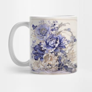 Blue and White Chinoiserie Style Peonies Mug